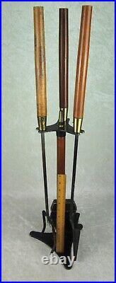 4 Piece Seymour Fireplace Tools Vintage Mid Century Danish Modern Metal Walnut