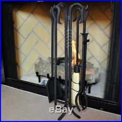 4 Piece Shepherd''s Hook III Wrought Iron Fireplace Tool Set Size 26.5 H by