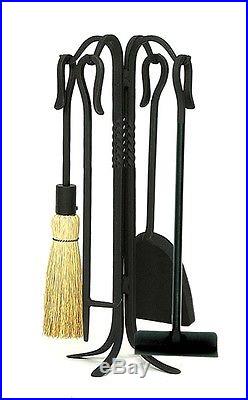 4 Piece Shepherd's Hook IV Wrought Iron Fireplace Tool Set