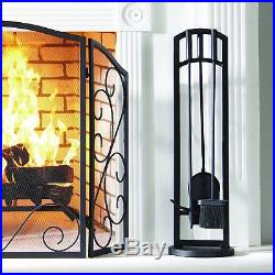 4 Pieces Fireplace Tool Set Heavy-duty Stand Wrought Iron Brush Poker Shovel New