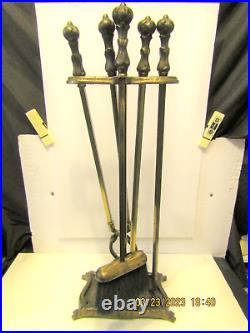 5 PCS. ANTIQUE FIREPLACE TOOLS WithSTAND-VTG. HAND FORGED-SOLID BRONZE-MISSION-25LBS