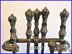 5 PCS. ANTIQUE FIREPLACE TOOLS WithSTAND-VTG. HAND FORGED-SOLID BRONZE-MISSION-25LBS