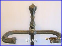 5 PCS. ANTIQUE FIREPLACE TOOLS WithSTAND-VTG. HAND FORGED-SOLID BRONZE-MISSION-25LBS