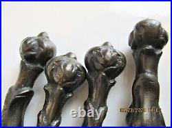 5 PCS. ANTIQUE FIREPLACE TOOLS WithSTAND-VTG. HAND FORGED-SOLID BRONZE-MISSION-25LBS