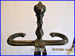 5 PCS. ANTIQUE FIREPLACE TOOLS WithSTAND-VTG. HAND FORGED-SOLID BRONZE-MISSION-25LBS