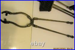 5 PCS. ANTIQUE FIREPLACE TOOLS WithSTAND-VTG. HAND FORGED-SOLID BRONZE-MISSION-25LBS