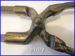 5 PCS. ANTIQUE FIREPLACE TOOLS WithSTAND-VTG. HAND FORGED-SOLID BRONZE-MISSION-25LBS