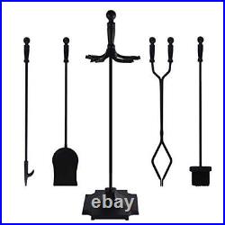 5 PCS Fireplace Tools Set Wrought Iron Fire Place Accessories Tools Holder wi
