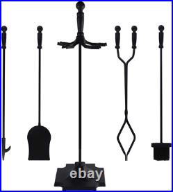 5 PCS Fireplace Tools Set Wrought Iron Fire Place Accessories Tools Holder with