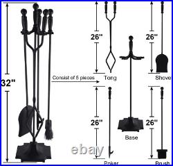 5 PCS Fireplace Tools Set Wrought Iron Fire Place Accessories Tools Holder with