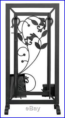 5 Pc Leafy Vines Fireplace Tools Set in Black Wrought Iron ID 30058