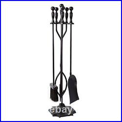 5 Pcs Fireplace Tools Sets Black Handle Wrought Iron Large Fire Tool Set and