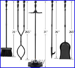 5 Pcs Fireplace Tools Sets Black Handle Wrought Iron Large Fire Tool Set and Hol