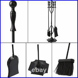 5 Pcs Fireplace Tools Sets Black Handle Wrought Iron Outdoor Pit Stand Chimney