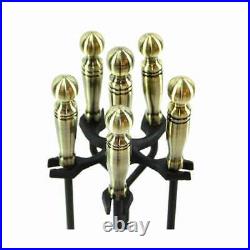 5 Piece Antique Brass & Black Ball Handle Fireplace Tool Set