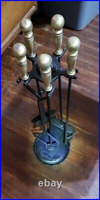 5 Piece Antique Brass Urn Handle Fireplace Tool Set