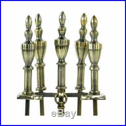 5 Piece Antique Brass Urn Handle Fireplace Tool Set