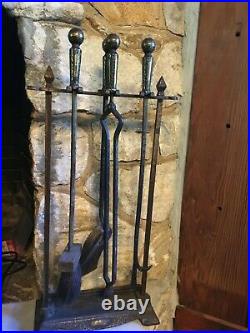 5 Piece Antique Cahill Fireplace Hearth Tool Set Mission Arts and Crafts Bronze