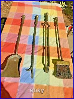 5 Piece Antique Cahill Fireplace Hearth Tool Set Mission Arts and Crafts Bronze