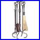 5 Piece Antique Copper Wrought Iron Fireplace Tool Set F-1323