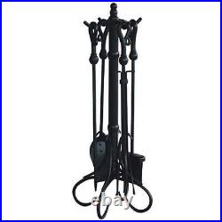 5 Piece Black Wrought Iron Fireplace Tool Set F-1056