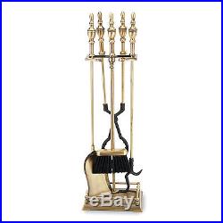 5 Piece Brass Plated Classic Fireplace Tool Set Urn Handle Rectangular Base