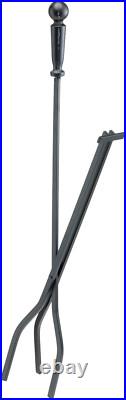 5-Piece Brushed Black Finish Fireplace Tools Set Includes Stand, Poker, Shovel