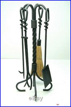 5-Piece Fireplace Set Hand Forged Wrought Iron Twisted Rope FOR CHARITY