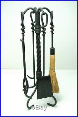5-Piece Fireplace Set Hand Forged Wrought Iron Twisted Rope FOR CHARITY