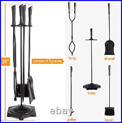 5-Piece Fireplace Tool Set, Black Paint Solid Steel Fireplace Tool Set, Fireplac