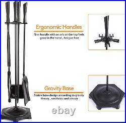 5-Piece Fireplace Tool Set, Black Paint Solid Steel Fireplace Tool Set, Fireplac