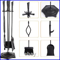 5-Piece Fireplace Tool Set, Black Paint Solid Steel Fireplace Tool Set, Fireplac