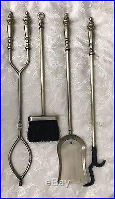 5-Piece Fireplace Tool Set Fire Tools Shovel Broom Tongs Poker Stand Brass Color
