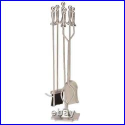 5-Piece Fireplace Tool Set Satin Pewter Finish Steel withHeavy Weight Construction