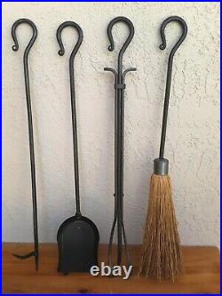 5 Piece Fireplace Tool Set Twisted Wrought Iron Loop Handle Hearth Tools EUC