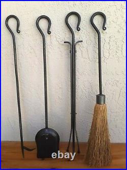 5 Piece Fireplace Tool Set Twisted Wrought Iron Loop Handle Hearth Tools EUC