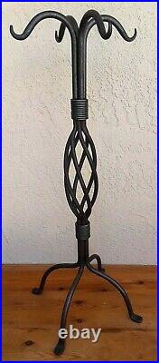 5 Piece Fireplace Tool Set Twisted Wrought Iron Loop Handle Hearth Tools EUC