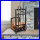 5-Piece Fireplace Tool Set and Log Rack Mission-Style Firewood Holder with