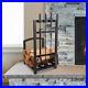 5-Piece Fireplace Tool Set and Log Rack Mission-Style Firewood Holder with Sho