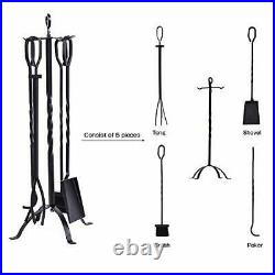 5-Piece Fireplace Tools Set 31'', Heavy Duty Wrought Iron Fire Place Toolset