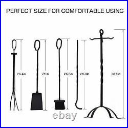 5-Piece Fireplace Tools Set 31'', Heavy Duty Wrought Iron Fire Place Toolset