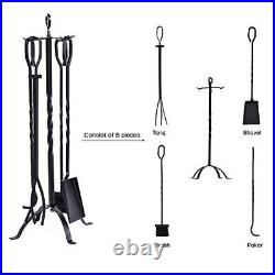 5-Piece Fireplace Tools Set 31'' Heavy Duty Wrought Iron Fire Place Toolset w