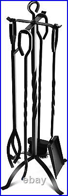 5-Piece Fireplace Tools Set 31'', Heavy Duty Wrought Iron Fire Place Toolset wit