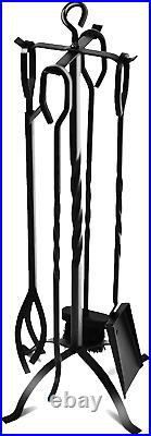 5-Piece Fireplace Tools Set 31'', Heavy Duty Wrought Iron Fire Place Toolset wit