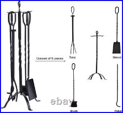 5-Piece Fireplace Tools Set 31'', Heavy Duty Wrought Iron Fire Place Toolset wit