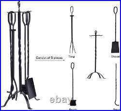 5-Piece Fireplace Tools Set 31'', Heavy Duty Wrought Iron Fire Place Toolset wit