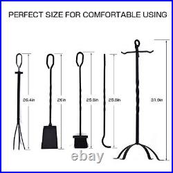 5-Piece Fireplace Tools Set 31'', Heavy Duty Wrought Iron Fire Place Toolset wit