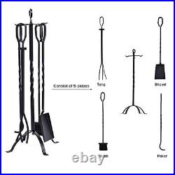 5-Piece Fireplace Tools Set 31'', Heavy Duty Wrought Iron Fire Place Toolset wit