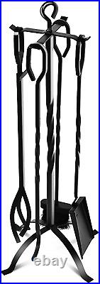 5-Piece Fireplace Tools Set 31'', Heavy Duty Wrought Iron Fire Place Toolset wit