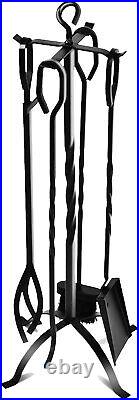 5 Piece Fireplace Tools Set 31 Inch Heavy Duty Wrought Iron Fire Place Toolset